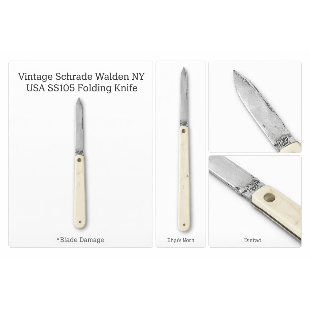 Vintage Schrade Walden NY USA SS105 Folding Knife‎ Stainless Cream Handle 10.5in